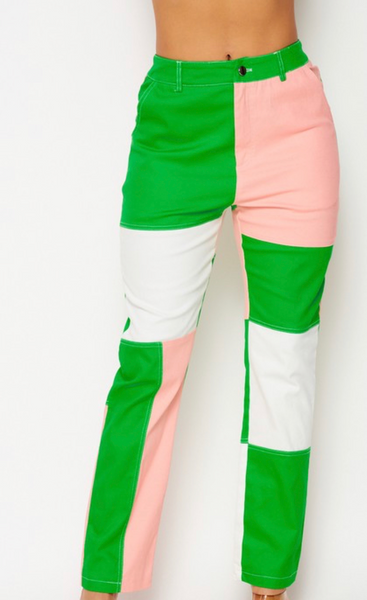 Pink and Green Patched Pants