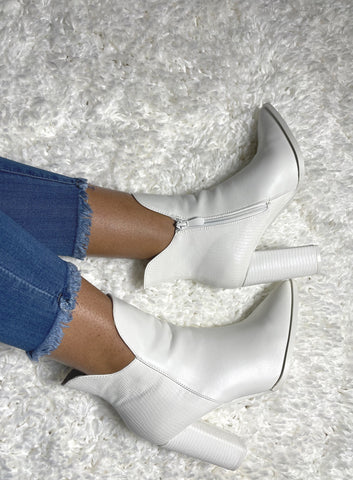 White Faux Leather Booties