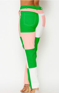 Pink and Green Patched Pants