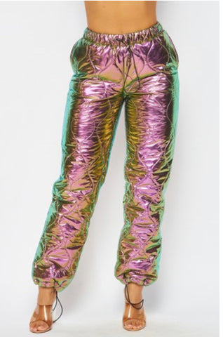 Metallic Quilted Puffer Pants