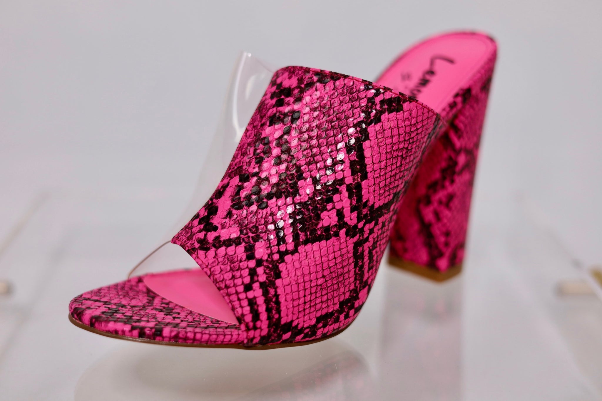 Haute Pink and Clear Block Heeled Mule